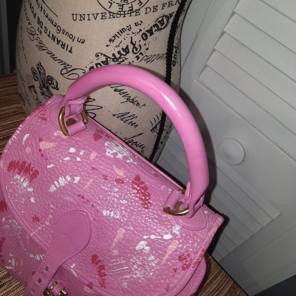 Dooney & Bourke Pink Carpet Bag Hand Painted Dooney Handbag Crossbody Vintage - Picture 9 of 16